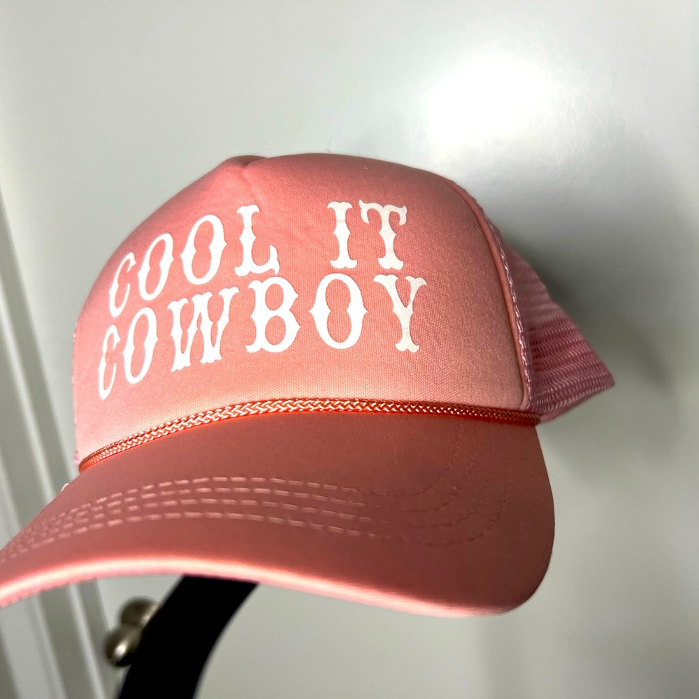 ‘Cool it cowboy’ pink snap back hat
